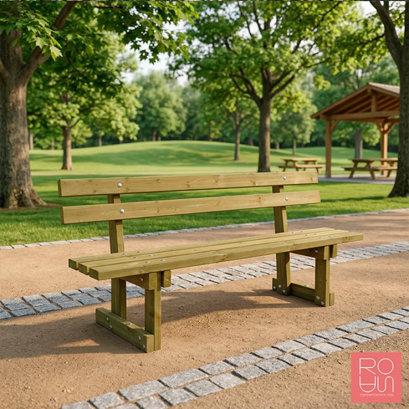 Banc de fusta Sofia 2m | Pi Autoclau Classe IV